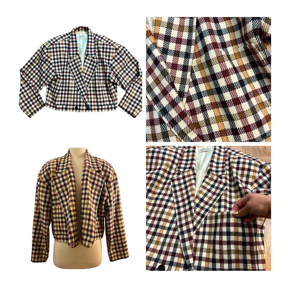 Chicโ Vintage Ellen Tracy Plaid Wool Blazer with Front Pockets, Large
